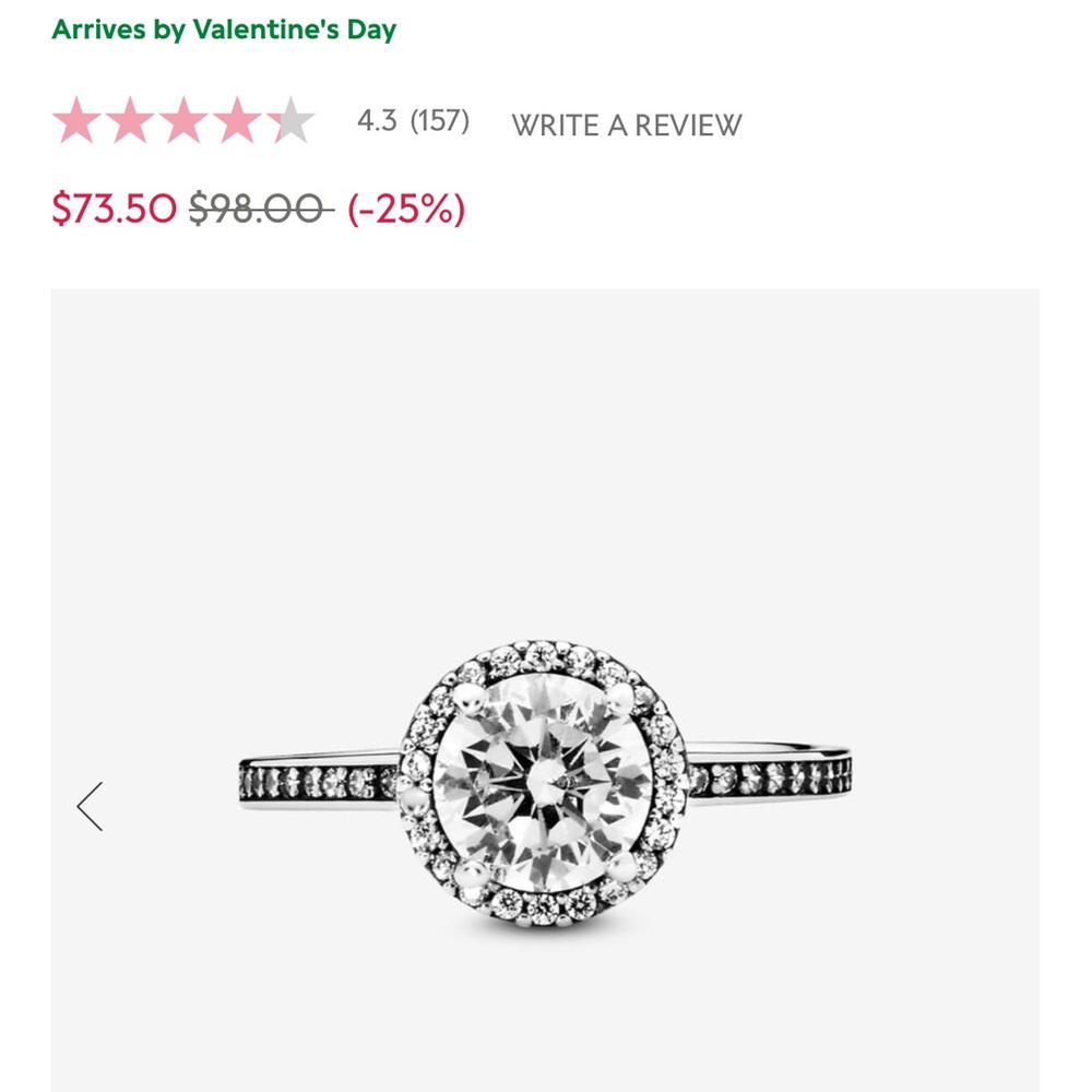 Pandora Round Sparkling Halo Ring Size 7